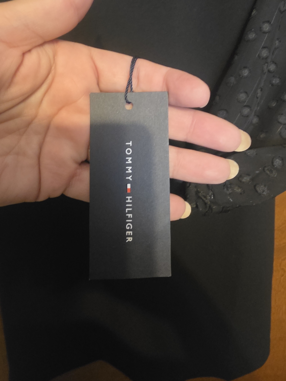 Tommy Hilfiger Black Long-Sleeve Shift Dress with Textured Collar - Picture 2 of 5